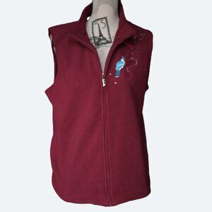 COPY - Classic Editions Red Fleece Vest with Embroidered Bird Design Size L